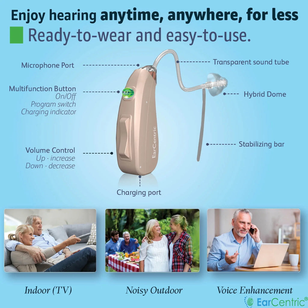 EarCentric EasyCharge Rechargeable Behind-the-Ear Hearing Aid Beige 2-Pack Y6365