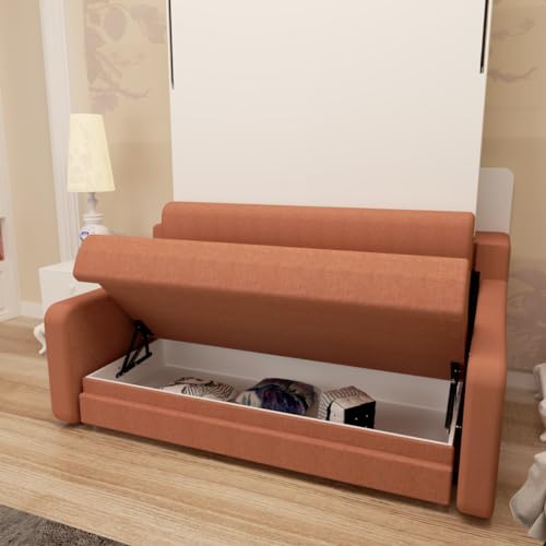 MERITLINE Queen Murphy Bed with Couch and Storage Shelves, White M951