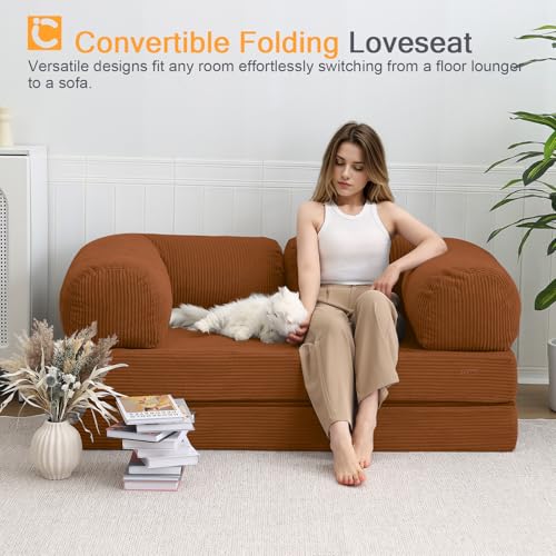 COMAX Folding Sofa Bed Convertible Chair Bed Corduroy 3-in-1 Floor Couch, Dark Grey E940