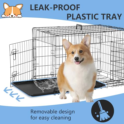 FDW Dog Crate for Large Dogs 48 Inch Folding Metal Wire Cage Double Door N1299