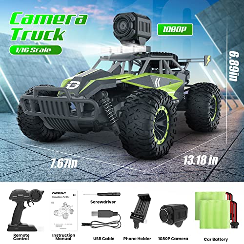 DEERC DE65 Remote Control Car with 1080P HD Camera, 1:16 Scale RC Monster Truck P9812