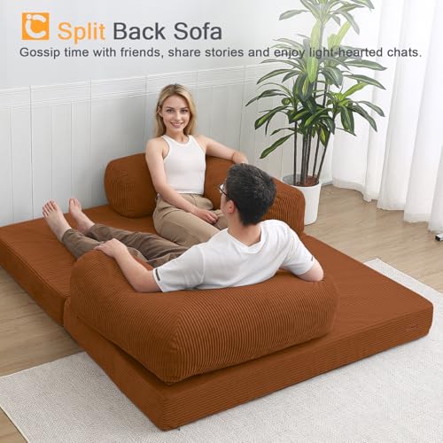 COMAX Folding Sofa Bed Convertible Chair Bed Corduroy 3-in-1 Floor Couch, Dark Grey E940