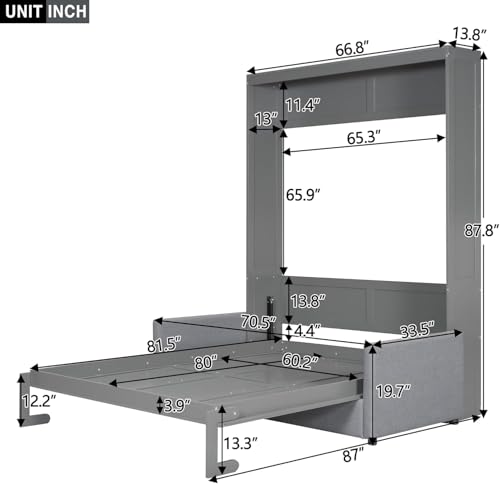 MERITLINE Queen Murphy Bed with Couch and Storage Shelves, White M951