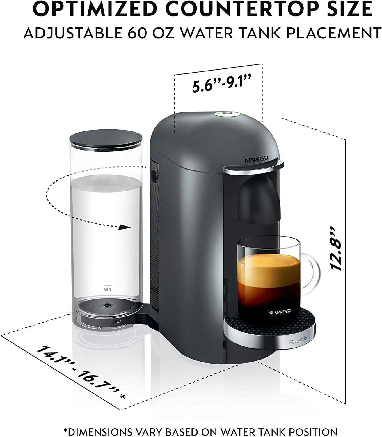 Breville Nespresso VertuoPlus Deluxe Coffee and Espresso Maker, Silver B5325