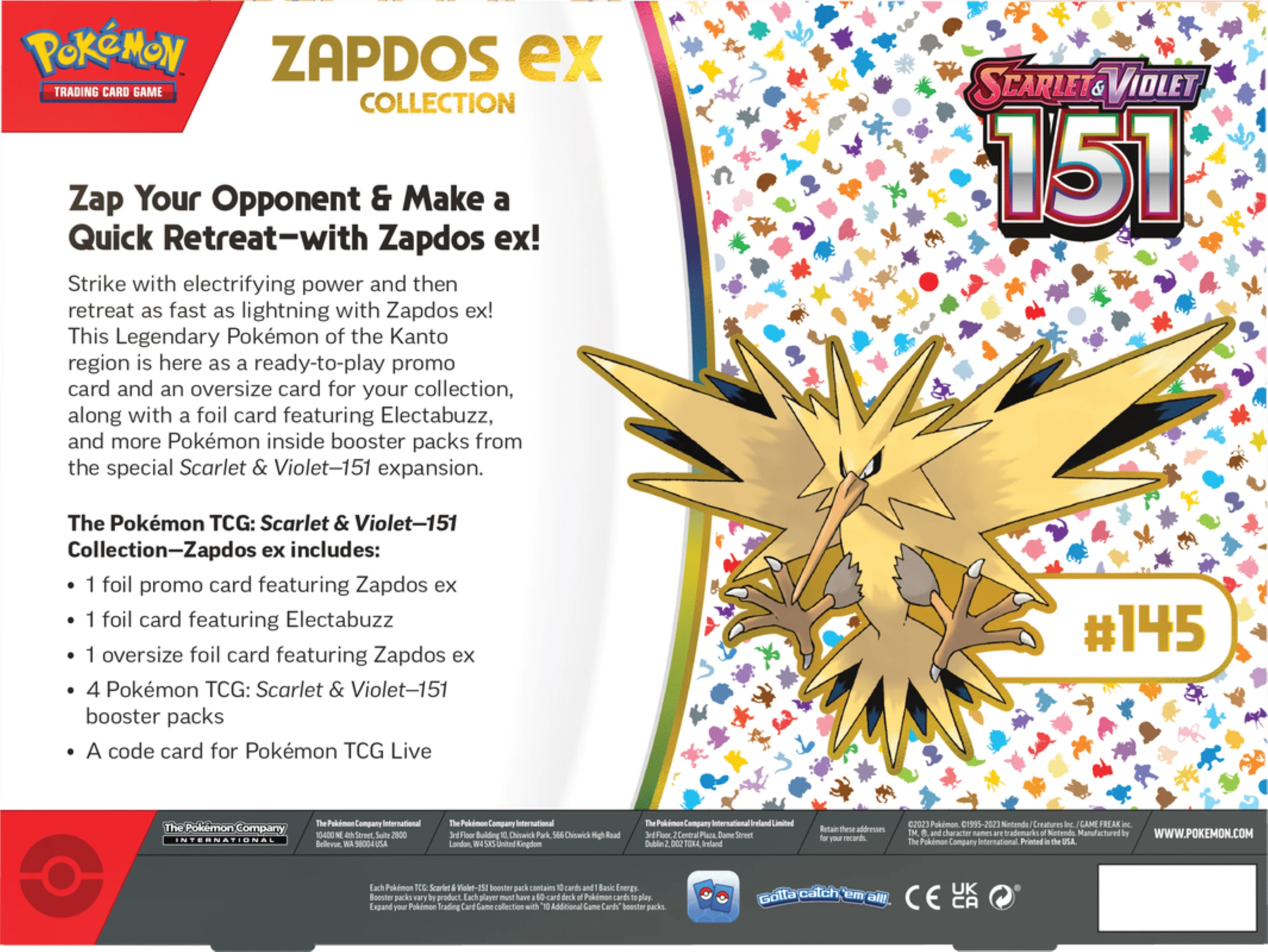Pokemon Trading Card Game Scarlet & Violet 151 Collection Zapdos Ex - 4 Booster Packs B6016