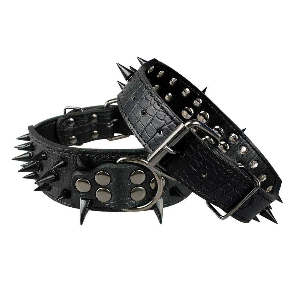 Berry Pet Sharp Spiked Studded Dog Collar 2 Inch Leather for Medium & Large Dogs U4154