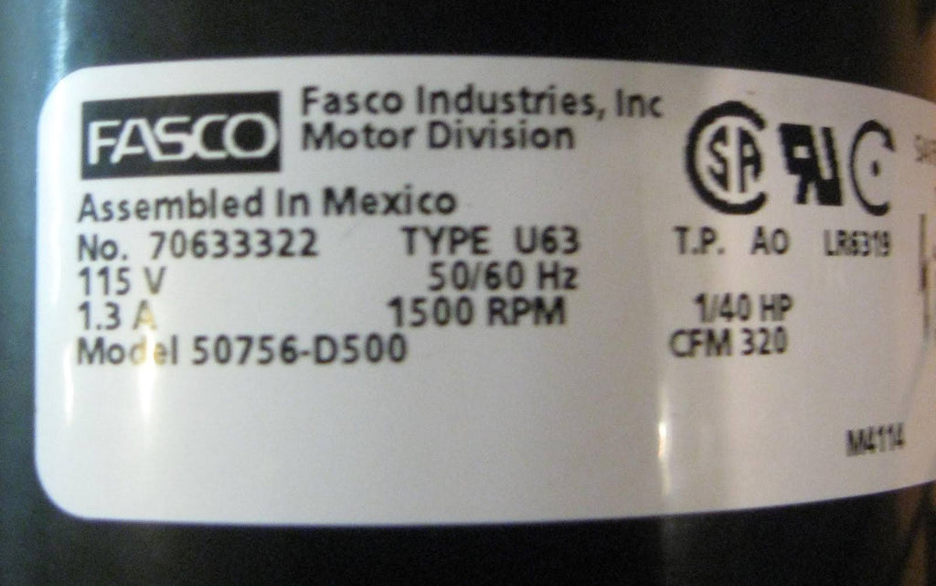 Fasco 50756-D500 Centrifugal Blower V93818