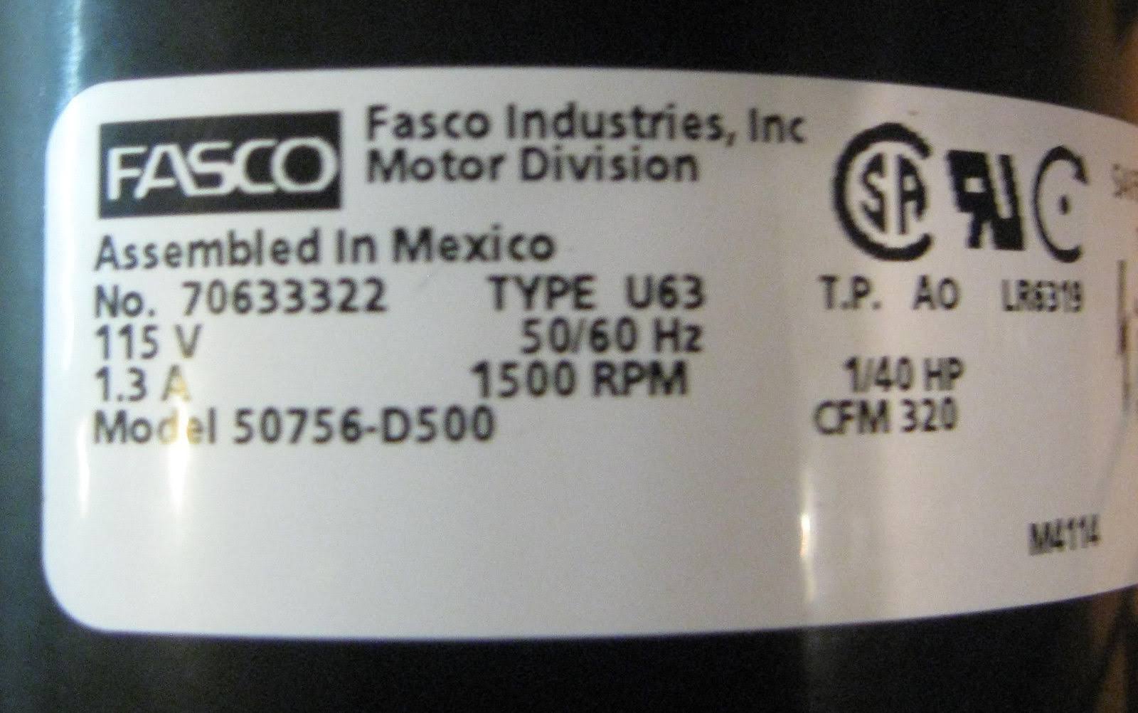 Fasco 50756-D500 Centrifugal Blower V93818