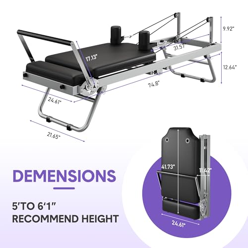 Foldable Pilates Reformer Machine for Home Gym, Adjustable, 450 Lbs Capacity B364