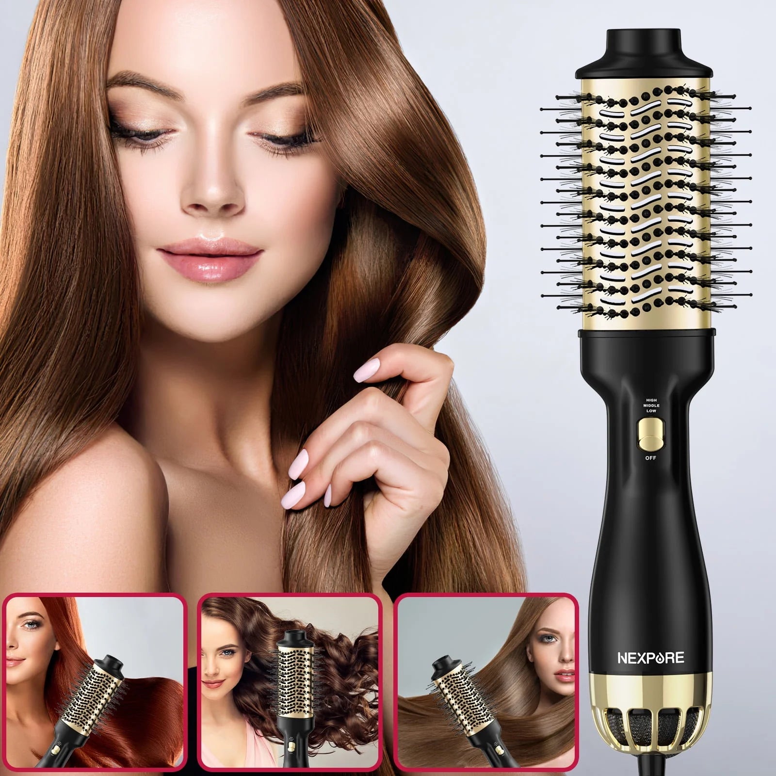NEXPURE Hair Dryer Brush 4 in 1 with Negative Ion Anti-Frizz Ceramic Titanium Barrel H645139