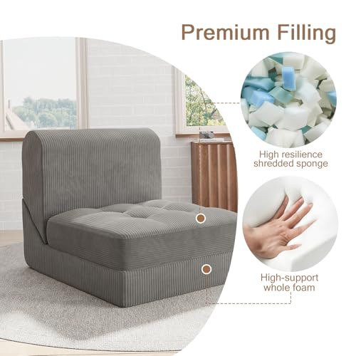 COMAX Folding Sofa Bed Convertible Chair Bed Corduroy 3-in-1 Floor Couch, Dark Grey E940