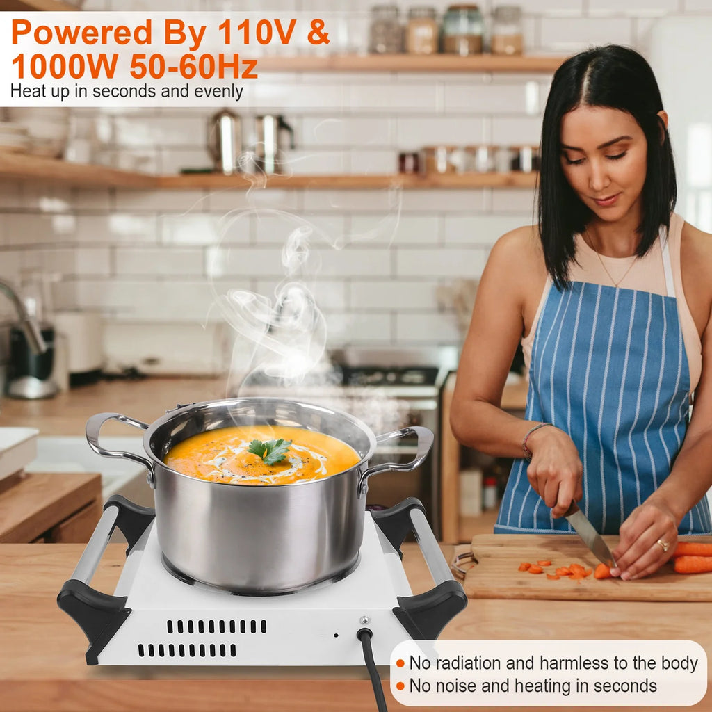 iMounTEK 1000W Electric Single Burner Portable Hot Plate with 5 Temperature Adjustments, White A6018