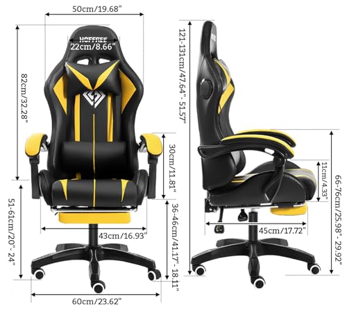HOFFREE RGB Gaming Chair with Speakers and Footrest, Blue and Black B69323