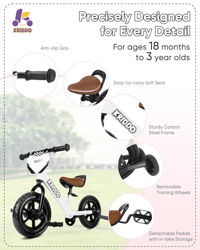 KRIDDO 2-in-1 Kids Tricycle and Toddler Balance Bike, Black U656