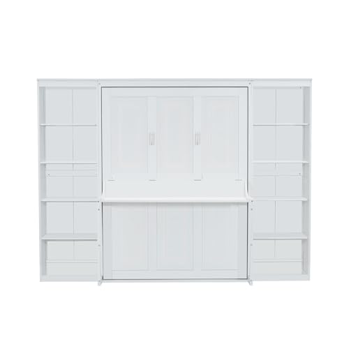 SOFTSEA Full Size Murphy Bed with Desk and Shelves, White F195