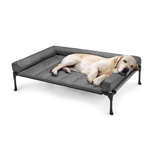 Veehoo Elevated Dog Bed with Removable Waterproof Bolster Cushion, Breathable Mesh, Indoor Outdoor, 42x30 inches, Beige U875430
