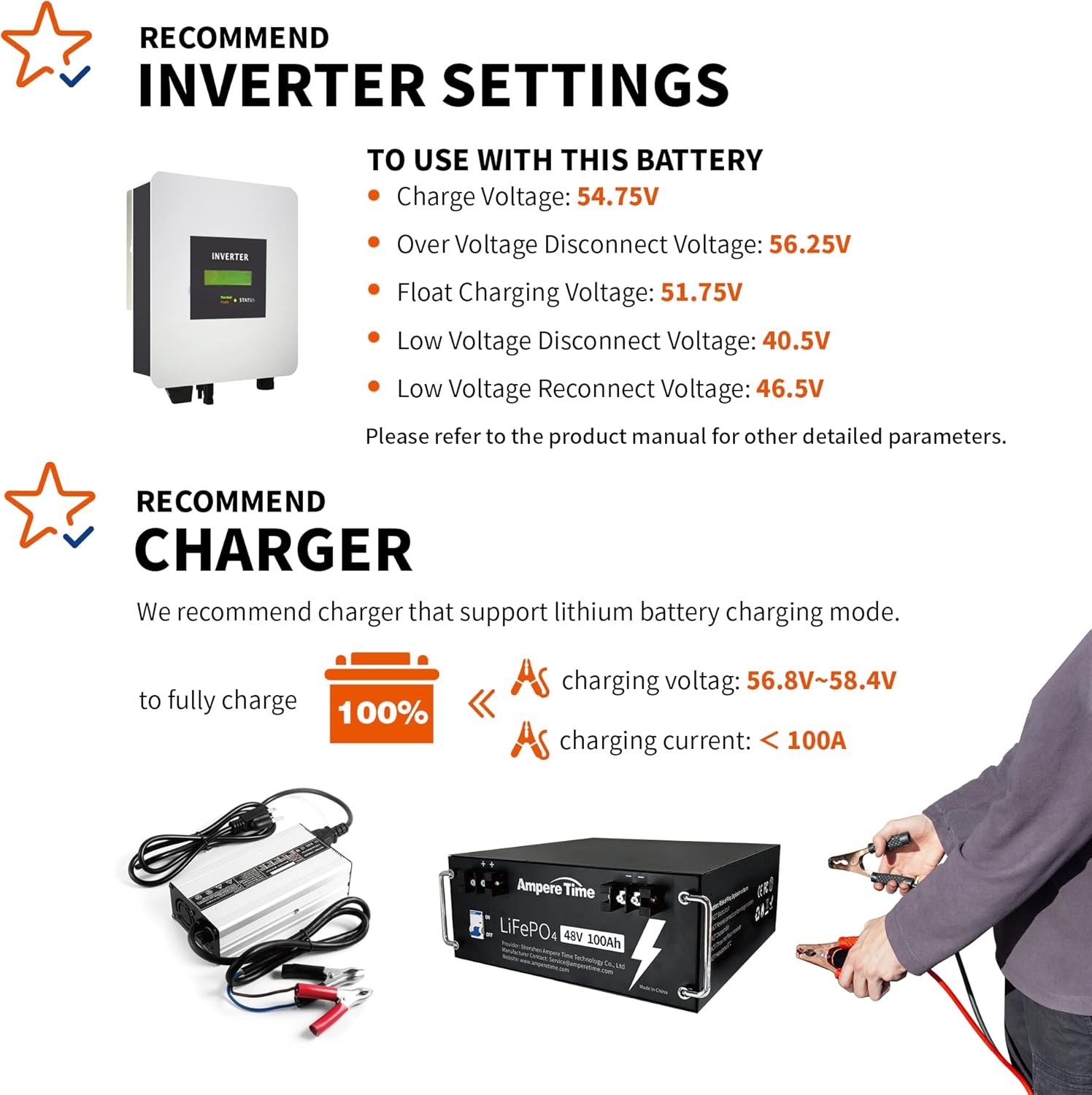 Ampere Time 12V 200Ah Plus LiFePO4 Battery with 200A BMS N84511