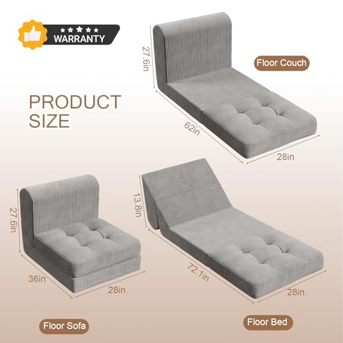 COMAX Folding Sofa Bed Convertible Chair Bed Corduroy 3-in-1 Floor Couch, Dark Grey E940