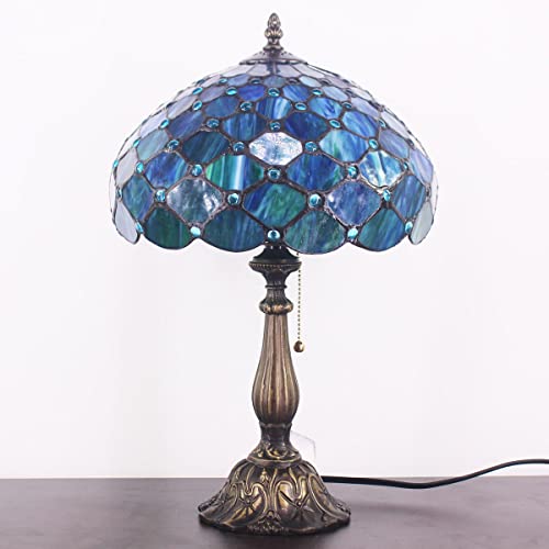 Tiffany Stained Glass Table Lamp Sea Blue Pear J2662