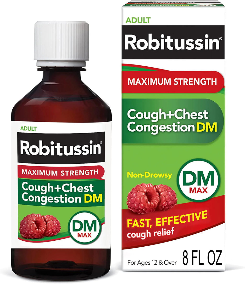 Robitussin Adult Maximum Strength Cough + Chest Congestion DM Max (8 fl. oz. Bottle) Raspberry Flavor