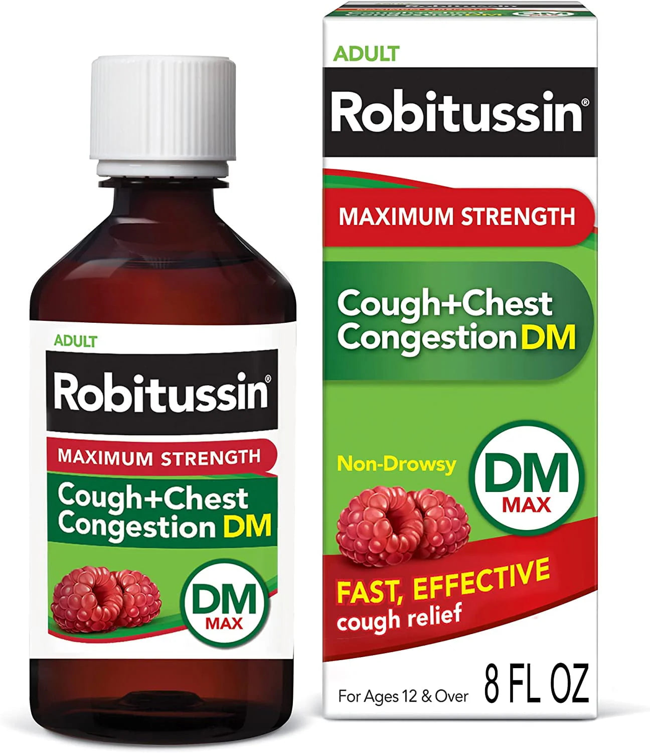 Robitussin Adult Maximum Strength Cough + Chest Congestion DM Max (8 fl. oz. Bottle) Raspberry Flavor