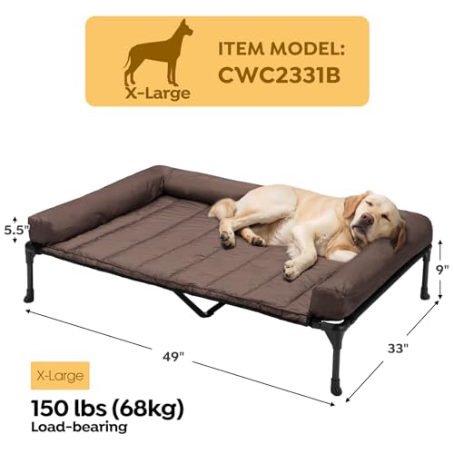 Veehoo Elevated Dog Bed with Removable Waterproof Bolster Cushion, Breathable Mesh, Indoor Outdoor, 42x30 inches, Beige U875430
