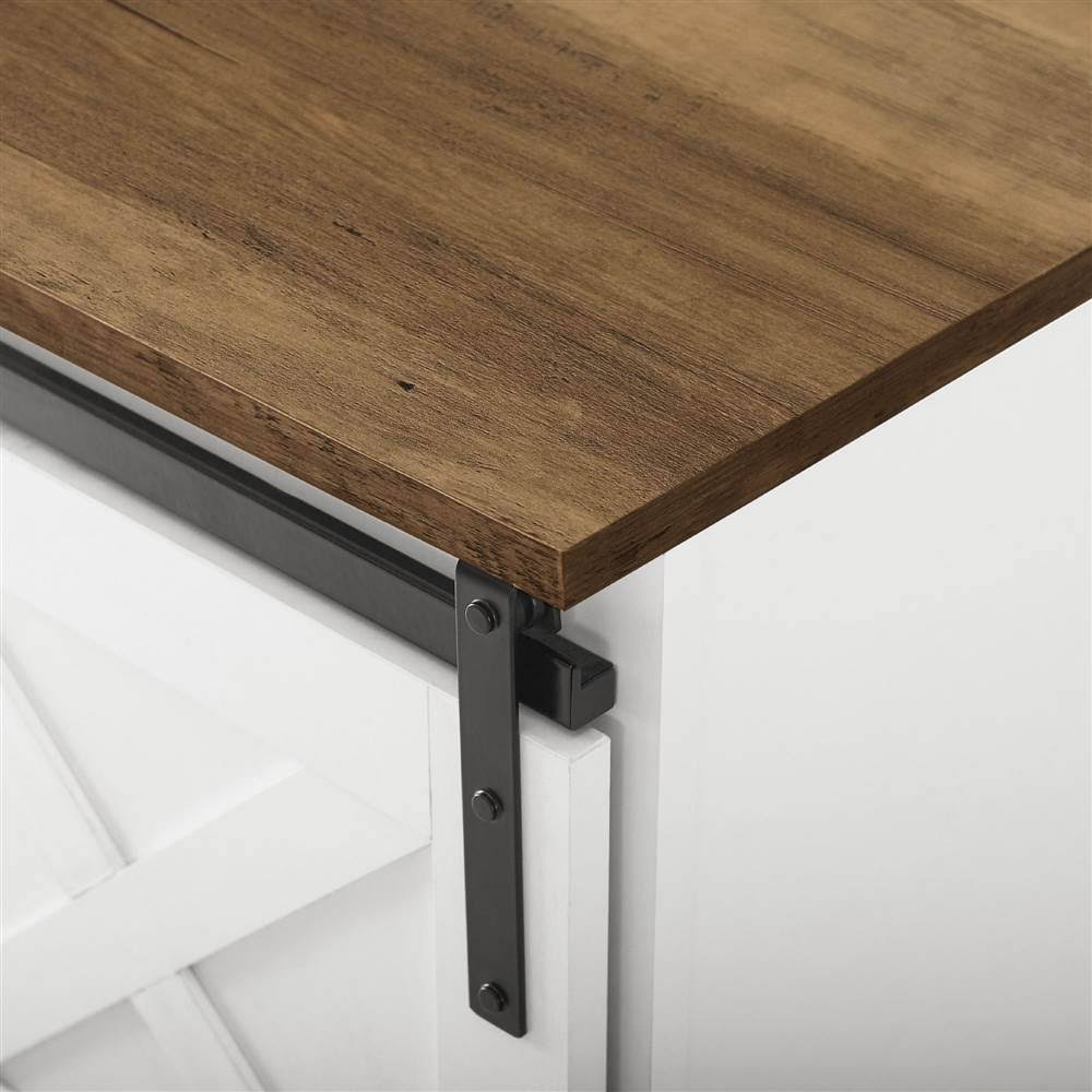 Walker Edison Sliding Barn Door Entry Bench - White / Reclaimed Barnwood U567