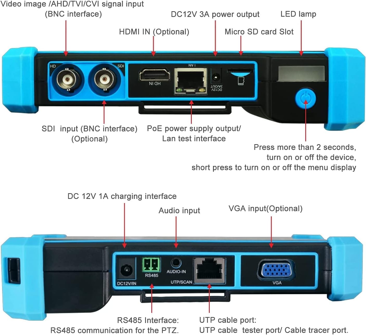 5 Inch 4 in 1 CCTV Monitor Tester with Coaxial and PTZ Cable Test W6282
