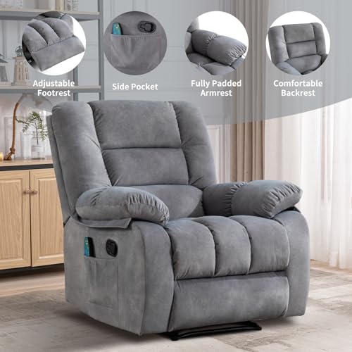 Massage Recliner Chair with Heat, Ergonomic Fabric, Side Pockets (Taupe) S254