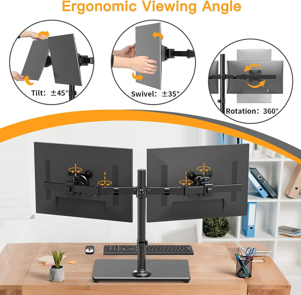ErGear Dual Monitor Stand with Glass Base, Height Adjustable, Supports 17-32" Monitors, EGCM6 (2 Pack) D88748