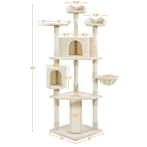Yaheetech Multi-Level Cat Tree with Scratching Posts, Plush Perches and Condo, Dark Gray and White V70137