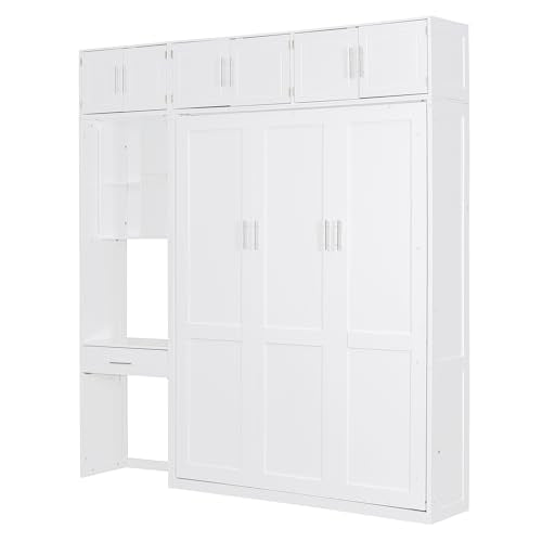 PURLOVE Wood Twin Murphy Bed with Light and USB, Gray W600663