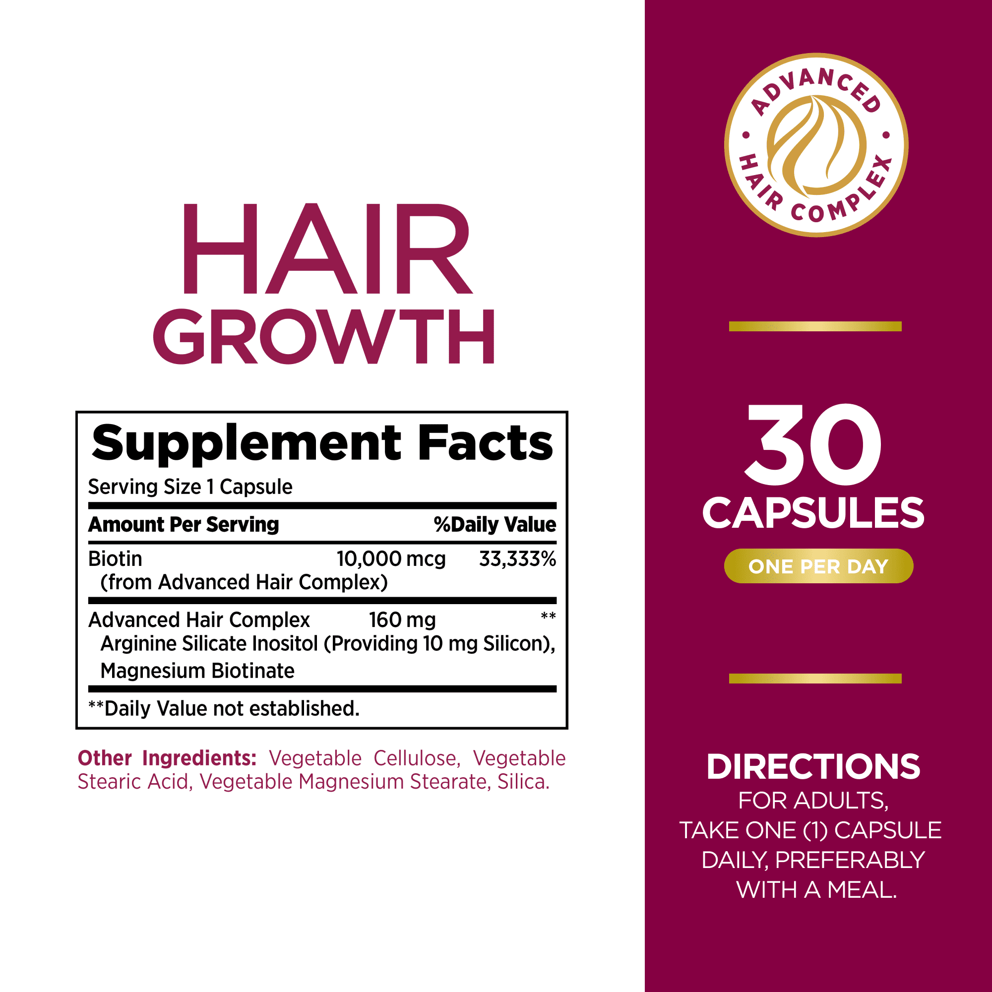 Nature's Bounty Optimal Solutions Hair Growth Supplement for Women with Biotin, 30 Capsules A372744