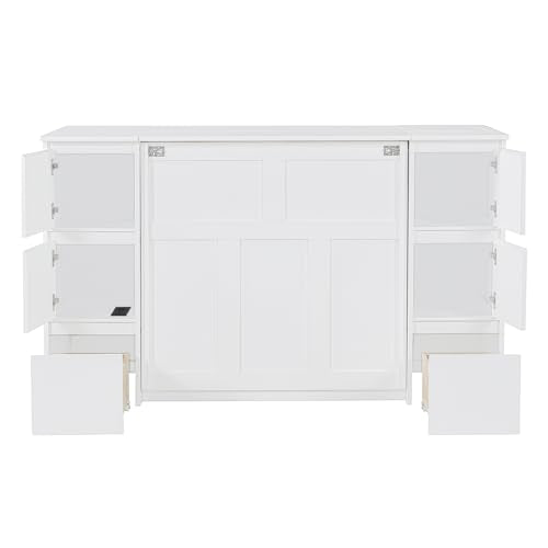 Full Size Murphy Bed with Drawers, Cabinets and USB Ports, Gray D589081