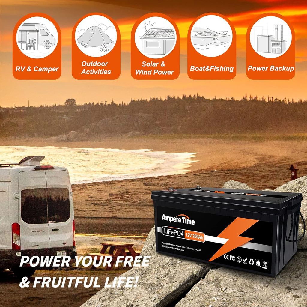 Ampere Time 12V 200Ah Plus LiFePO4 Battery with 200A BMS N84511