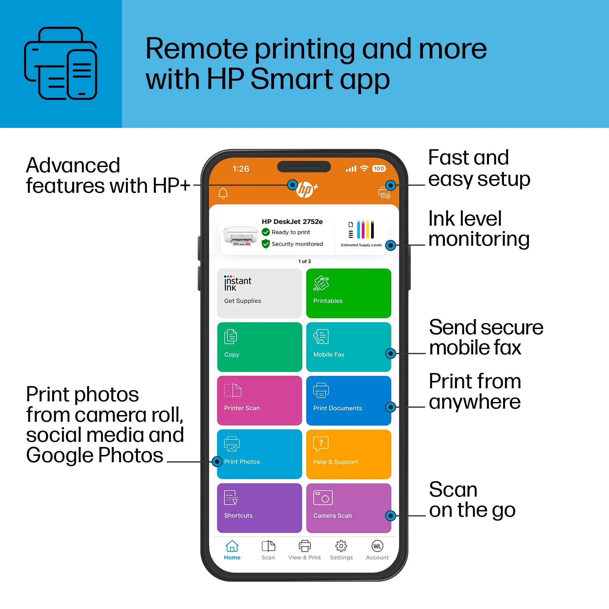 HP DeskJet 2752e All-in-One Wireless Color Inkjet Printer Q778805