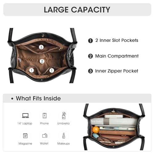 Kattee Leather Tote Bag for Women, Casual Shoulder Hobo Purse with Magnetic Snap Closure U606
