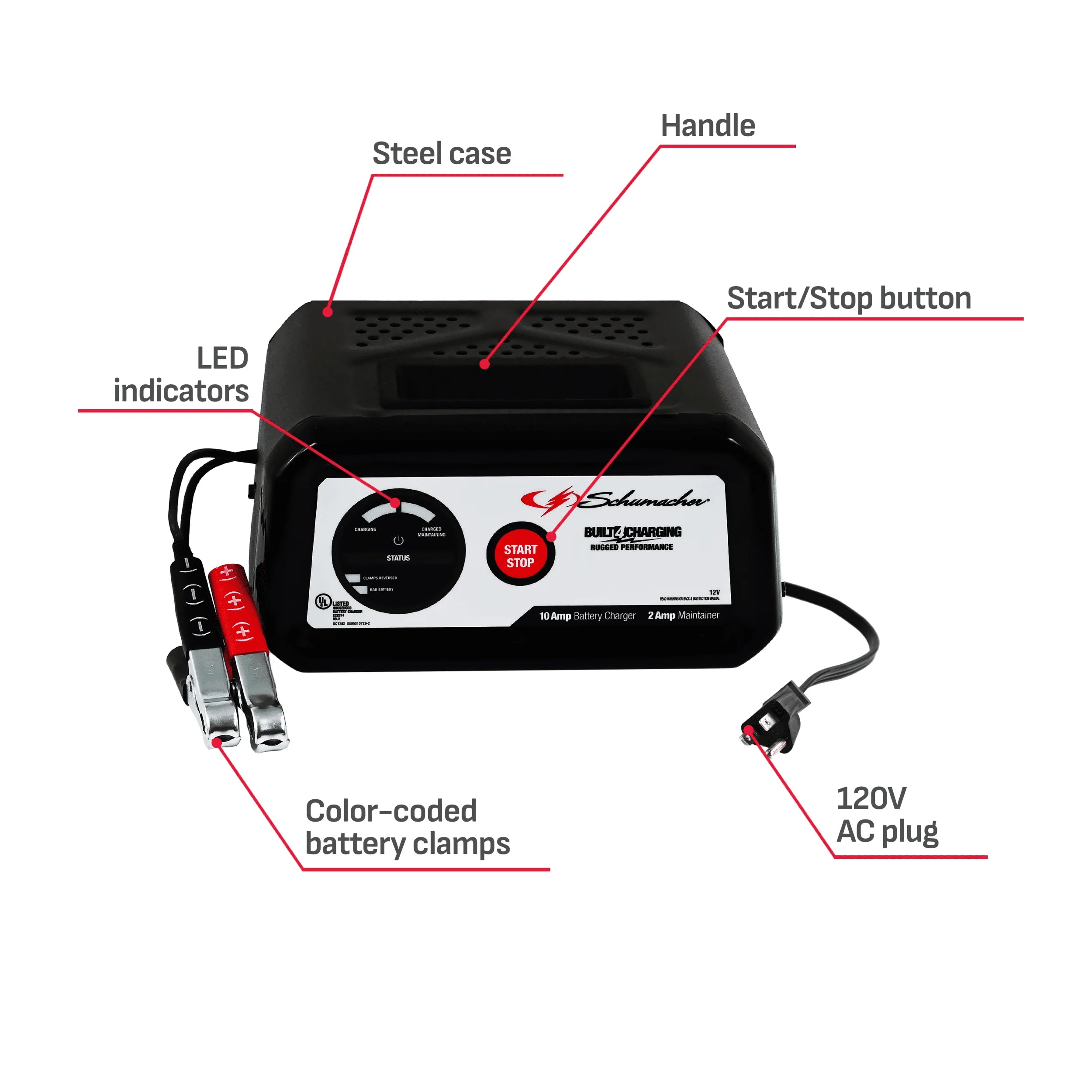 Schumacher SC1282 10-Amp 12V Automatic Battery Charger and Maintainer N185