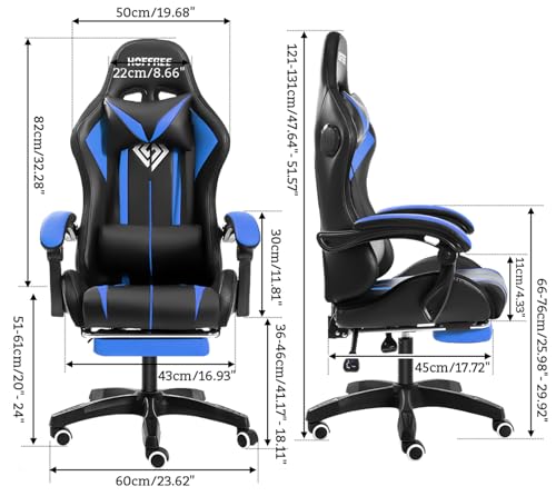HOFFREE RGB Gaming Chair with Speakers and Footrest, Blue and Black B69323