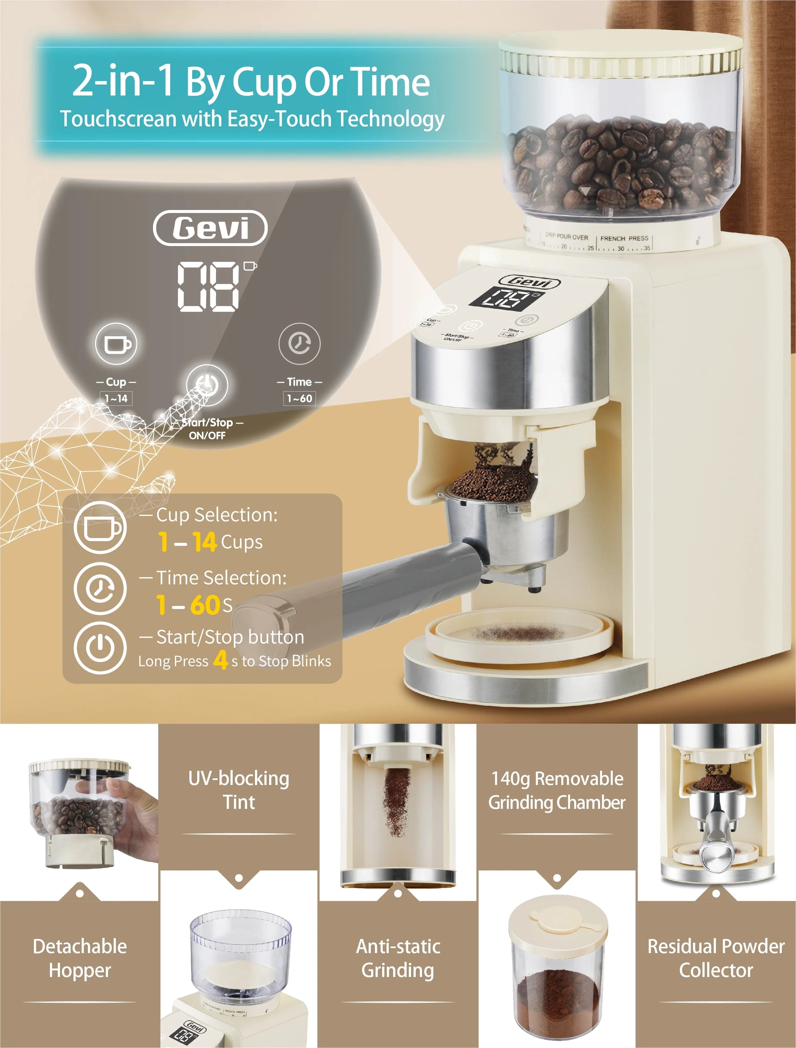 Gevi 20 Bar Espresso Machine with Burr Coffee Grinder G4628