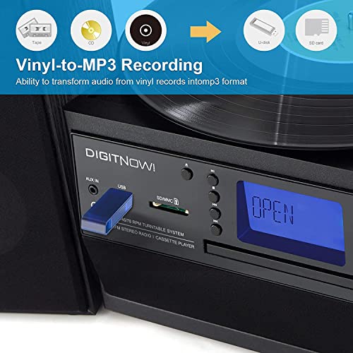 DIGITNOW Bluetooth Record Player Turntable with Stereo Speakers and MP3 Converter V38530