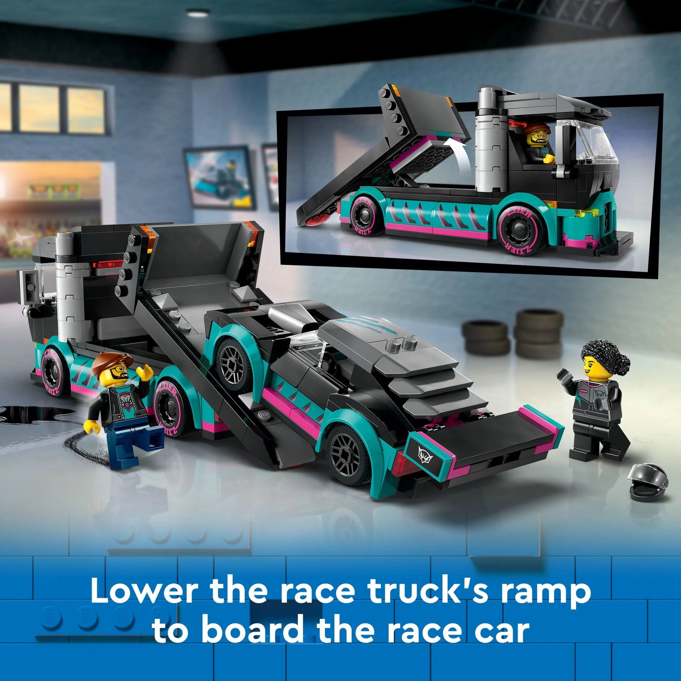LEGO City Race Car and Car Carrier Truck Toy Playset with Minifigures, Gift for Kids Ages 6+ C764