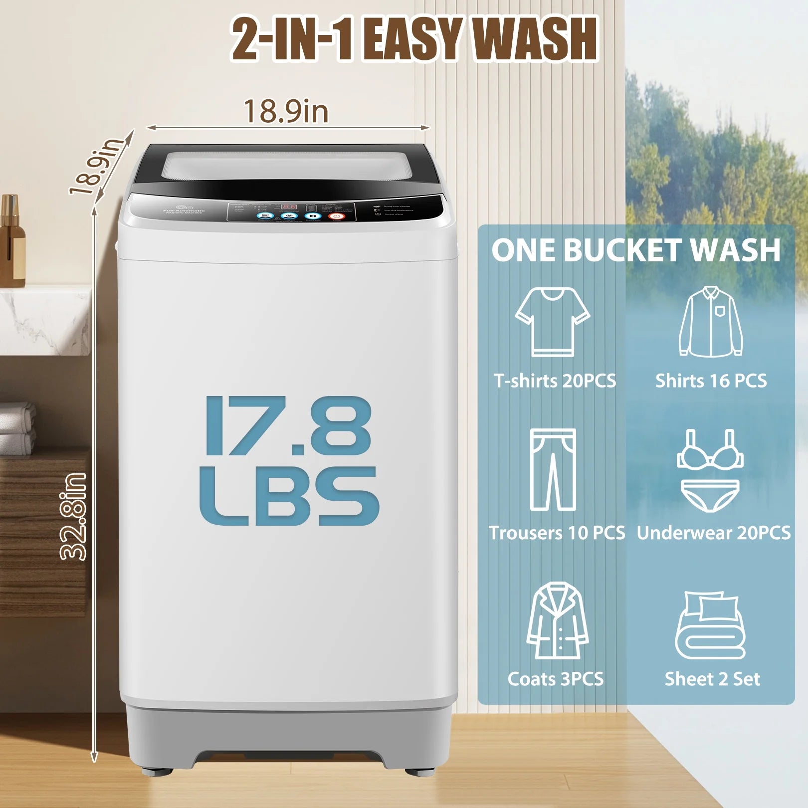 Qhomic Portable Washing Machine 17.8 lbs Compact Washer and Dryer Combo with Dump Pump X83587