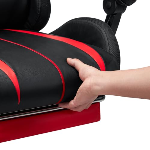 HOFFREE RGB Gaming Chair with Speakers and Footrest, Blue and Black B69323