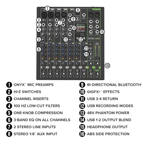 Mackie ProFX10 Go 10-channel Battery-powered Mixer with USB and Effects V810787