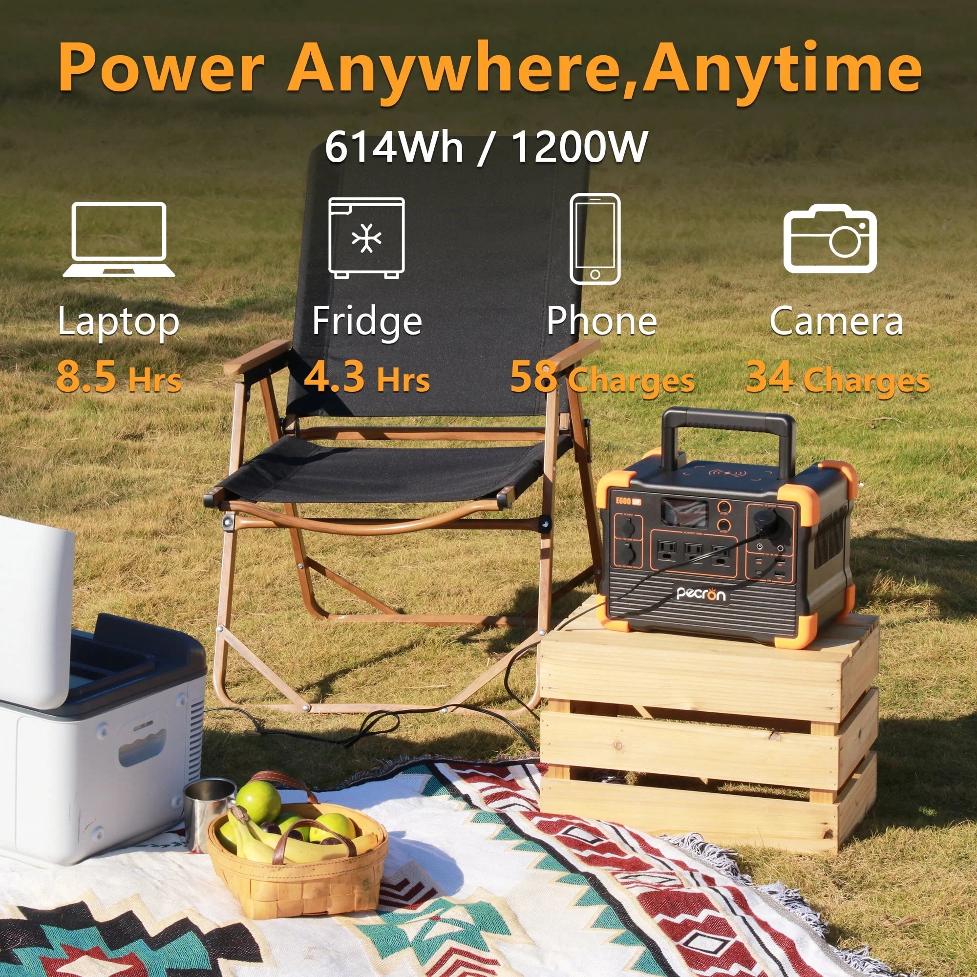 PECRON E600LFP Portable Power Station 614Wh 1200W LiFePO4 Solar Generator R710581