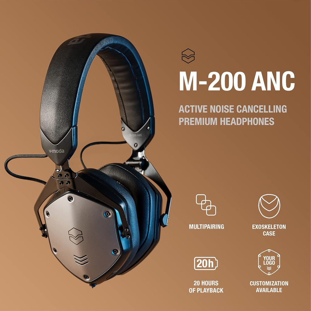 V-MODA M-200 ANC Wireless Bluetooth Over-Ear Headphones with Mic, Matte Black K538033