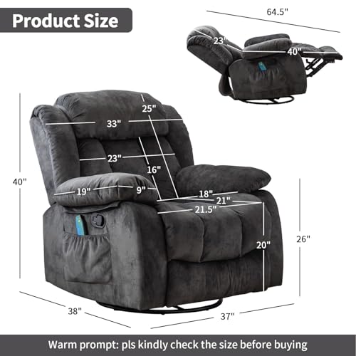INZOY Massage Swivel Rocker Recliner with Heat and Vibration, Brown G989