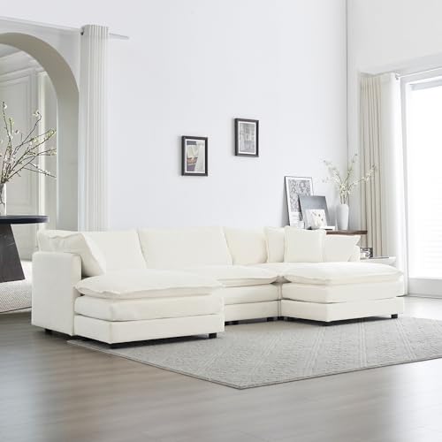 U-Shaped Modular Sectional Sofa with Footrests, White V756192