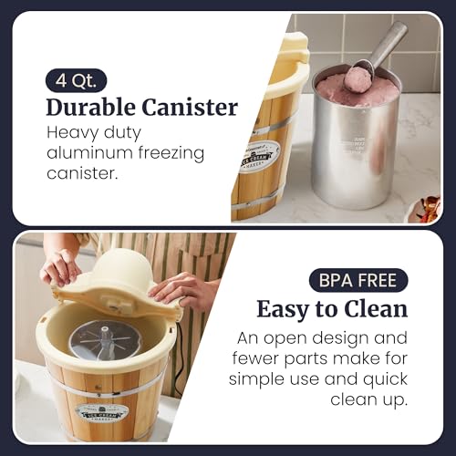 Elite Gourmet Maxi-Matic EIM-924L 4 Quart Electric Ice Cream Maker, Pine Bucket P61620